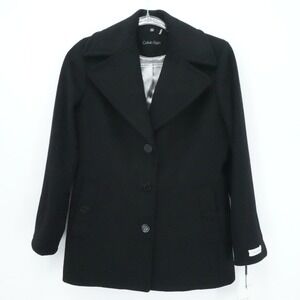 Calvin Klein Pea Coat Womens Size‎ 6 Black Wool Cashmere Blend Jacket